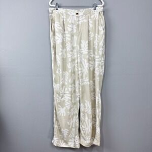 Roark Wide Leg Pants Size L Beige Floral Tropical Boho Vacation Summer Casual